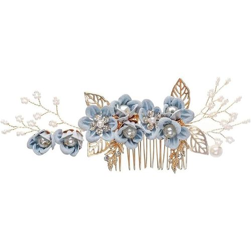 Kal-1 Pièces Pince À Cheveux De Mariage De Mariée En Cristal, Accessoires De Mariée, Peigne De Cheveux De Mariée, Épingle À Fleur De Perle, Mariée Décorative Bandeau Fête De Mariage(Bleu)