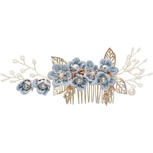 Kal-1 Pièces Pince À Cheveux De Mariage De Mariée En Cristal, Accessoires De Mariée, Peigne De Cheveux De Mariée, Épingle À Fleur De Perle, Mariée Décorative Bandeau Fête De Mariage(Bleu)