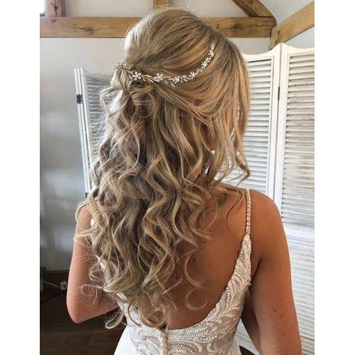 Kal-Accessoire Cheveux Mariage, Bijoux Cheveux Mariage Bohème, Headband De Mariee,Vigne De Cheveux, Bande De Cheveux Femme, Diademe Mariage Vintage Avec Feuilles Et Cristal Pour Femmes, Filles, Or