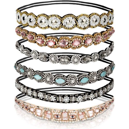 Kal-6 Pièce Strass Bandeaux Élastiques Bohême Elastiques Bandeaux Avec Cristal Strass Bijoux Bandes Pour Femmes Cheveux Accessoires (6 Styles)