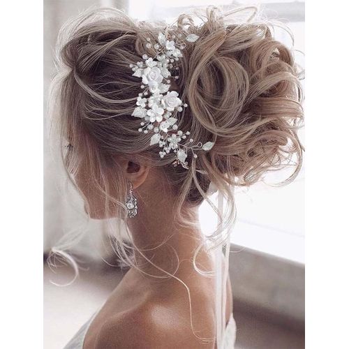 Kal-Vigne De Cheveux Mariage À Motif Floral Avec Perles Serre-Tête Pour Mariée Pour Femme Et Fille (Argenté)