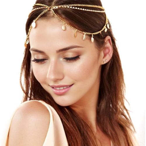 Kal-Headband Bohème Femme - Bijou De Tête Ajustable - Accessoire Festival Mariage - Parure Cheveux Glamour - Headchain Doré Tendance
