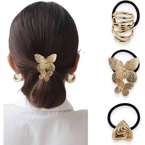 Kal-3 Pièces Manchette De Cheveux, Or Bijoux Cheveux, Attache Cheveux Femme En Métal, Elastique Cheveux Pour Queue De Cheval Accessoire De Corde De Cheveux