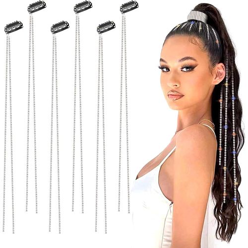 Kal-Chaînes De Cheveux Strass Chaînes De Pinces À Cheveux Brillante Barrette 6 Pièces Punk Crystal Tassel Cristal Brillant Bijoux Pour Femmes Et Filles Partie Anniversaire