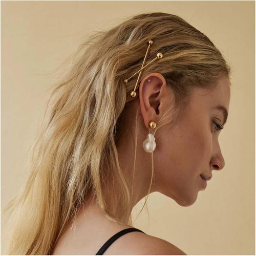 Kal-Pince À Cheveux Vintage Barrette En Métal Doré Pince À Cheveux En Perles Pinces À Cheveux En Perles Dorées Épingles À Cheveux Coiffure Accessoires Décoratifs Bijoux Pour Femmes(Doré)