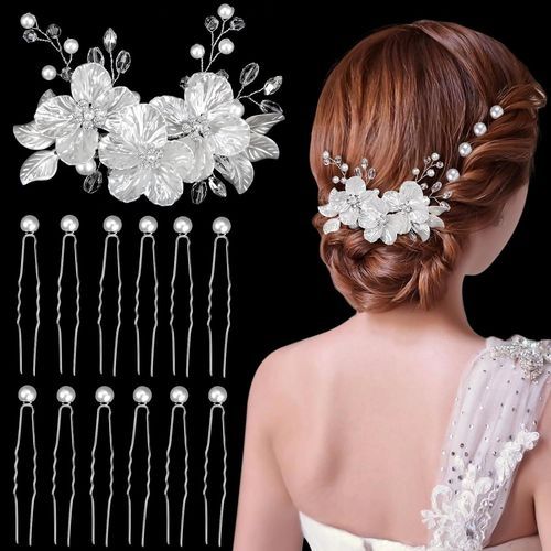 Kal-13 Pièces Accessoire Cheveux Mariage, Perle Fleurs Barrette Cheveux Mariage Bijoux Epingle Cheveux Pour Femmes Et Filles
