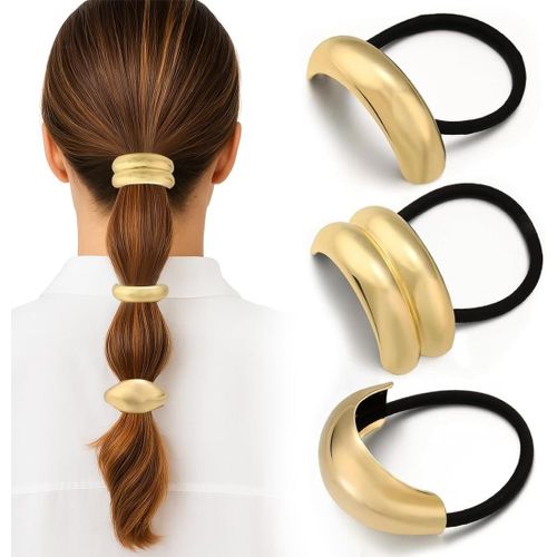 Kal-3 Pièces Manchette De Cheveux, Or Bijoux Cheveux, Chouchou Cheveux, Attache Cheveux Femme En Métal, Elastique Cheveux Pour Queue De Cheval