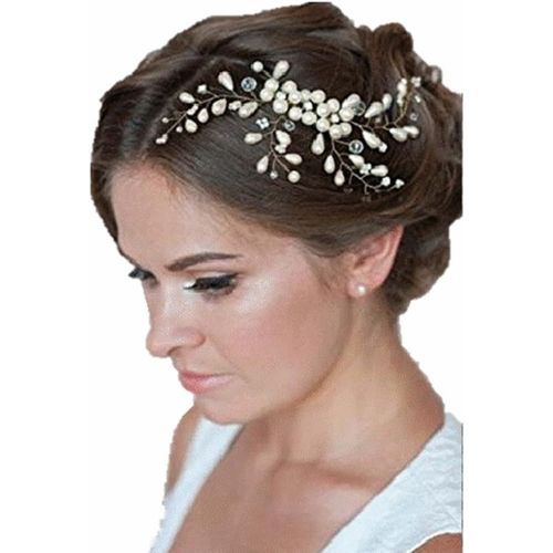 Kal-Accessoires De Cheveux Pour Femme - Fleurs - Barrette À Cheveux - Perles - Diadème De Fleurs - Blanc, Cristal