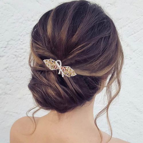 Kal-Pince À Cheveux En Strass De Mariée Avec N?ud Doré Barrettes À Cheveux En Strass Accessoire Hari En Cristal Pince À Tête Décorative Coiffures De Mariage Pour Femmes Et Filles (Champagne)