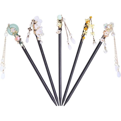 Kal-5 Pièces Baguettes À Cheveux En Bois, Vintage Cheveux Baguettes, Épingle À Cheveux Vintage Pour Femme, Épingles À Cheveux Chinois Baguettes, Pinces À Cheveux En Bois Pour Cheveux Diy Accessoire
