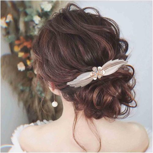 Kal-Peigne À Cheveux Bohème À Larges Feuilles Barrette À Cheveux En Métal Avec Fleurs Et Plumes Vintage Coiffure Décorative Peigne De Mariage En Or Accessoires De Cheveux Bijoux Pour Femmes Et