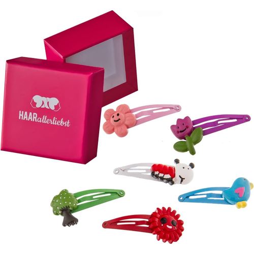 Kal-6 Barrettes À Cheveux Cheveux Accessoires Naturel Avec Arbre, Fleur, Tulipe, Soleil, Ver Et Oiseau Pour Les Enfants Dans Une Boîte Rose De Cheveux De Tous Les Aimez
