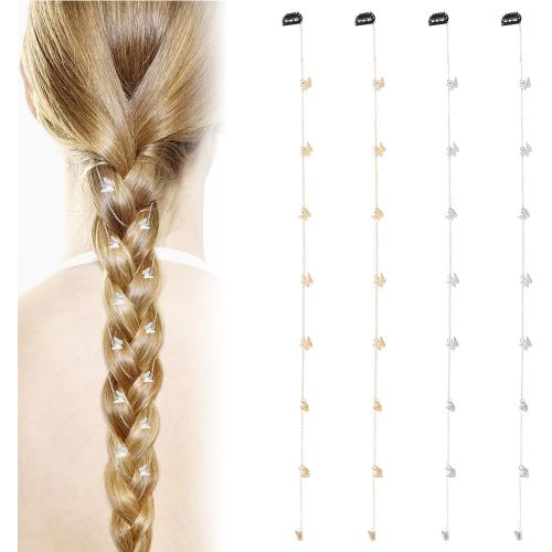 Kal-2 Paire 2 Couleurs Alliage Papillon Tressé Chaîne De Cheveux Or Et Argent Papillon Longs Liens De Cheveux Longs Glands Tissage Bandeaux Paillettes Extension De Cheveux Fermoir