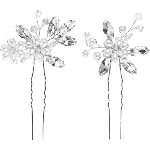 Kal-Lot De 2 Dames Filles Accessoires Cheveux, Épingles À Cheveux De Mariéeaccessoires Cheveux Mariage, Pinces À Cheveux Strassbarrette À Cheveux Perle En Forme De Upour Marriage Soirée (Argent)