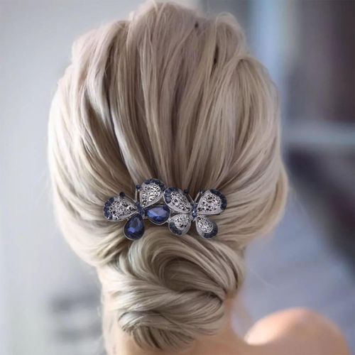 Kal-Pince À Cheveux Papillon En Cristal De Mariage Barrette À Cheveux Papillon En Strass Pince À Bec De Canard Antidérapante Couvre-Chef Double Épingle À Cheveux Papillon Accessoire Pour Femmes