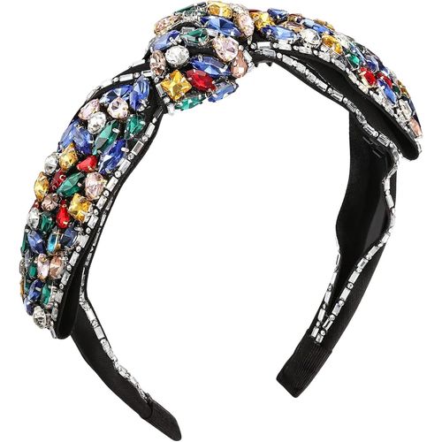 Kal-Bandeau Strass Pour Femme Scintillant Cristal Rembourré Large Bandeau Noeud-Cheveux Postiche Multicolor Ton D'or Tissu Noir