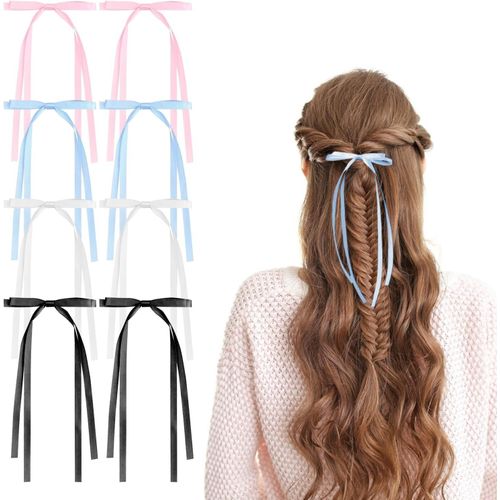 Kal-8 Pièces Pince Cheveux Noeud Accessoire Cheveux Fille Gros N?uds Barrette Pinces À Cheveux Avec Long Satin,Noeud Papillon Accessoires De Cheveux Pour Adolescentes Adultes Accessoires De Cheveux
