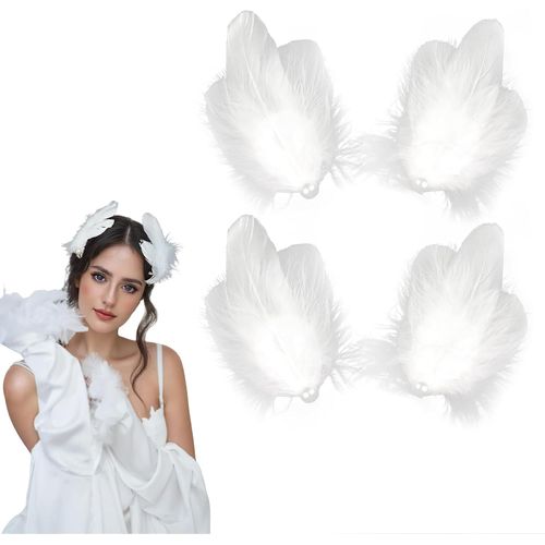 Kal-Lot De 4 Barrettes À Cheveux En Plumes De Cygne Artificiel, Style Ballet, Pour Scène Et Fête, Blanches