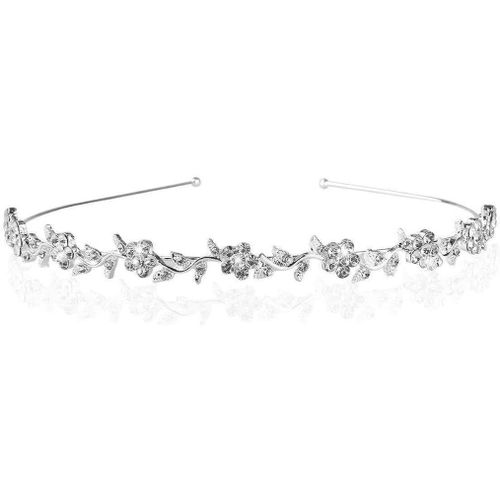 Kal-1pcs Serre-Tête De Mariage En Cristal Avec Strass - Pour Mariée - Avec Fleurs Et Feuilles