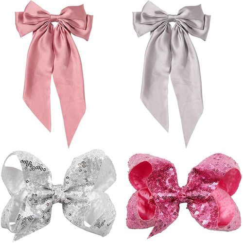 Kal-4 Pièces Pinces À Cheveux Bow Barrettes Cheveux Gros N?uds Barrette Pinces À Cheveux Avec Long Satin,Noeud Papillon Accessoires De Cheveux Pour Adolescentes Adultes Accessoires De Cheveux