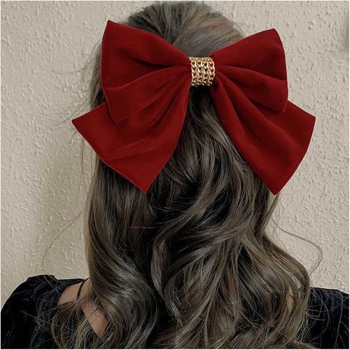 Kal-Grand Noeud De Cheveux Pince À Cheveux En Velours Noeud De Satin Rouge Barrette Noeud De Cheveux Noeud De Velours Coiffure Noeud Ruban D'hiver Coiffure Accessoires De Cheveux Pour Femmes