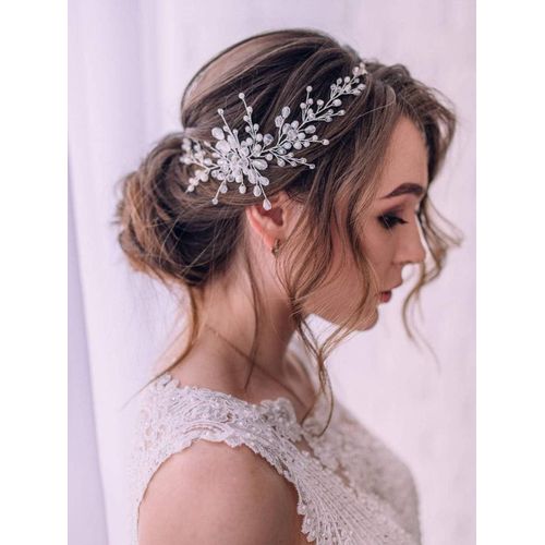 Kal-Mariée Cristal Mariage Cheveux Vigne Argent Bandeau Perle Accessoires De Cheveux De Mariage Casque De Mariée Pour Femmes Et Filles