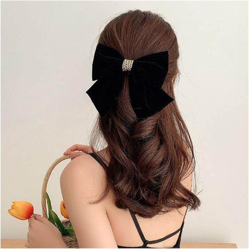 Kal-Grand Noeud De Cheveux Pince À Cheveux En Velours Noeud De Satin Noir Barrette Noeud De Cheveux Pince À Cheveux En Velours Couvre-Chef Noeud Ruban D'hiver Couvre-Chef Accessoires De Cheveux