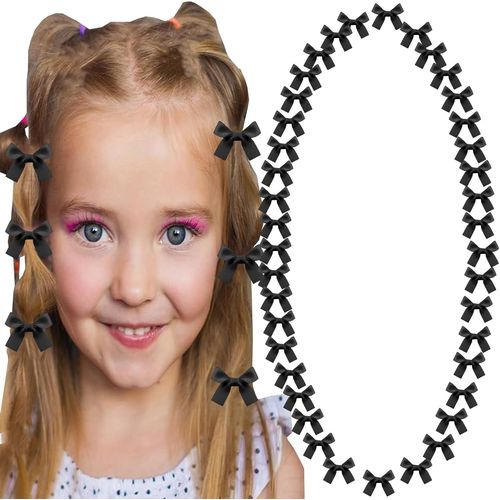 Kal-40pcs Pinces À Cheveux Crocodile Noeud Papillon Mini Barrettes Accessoire De Coiffure Pour Femmes Filles Anniversaire Fête Noir