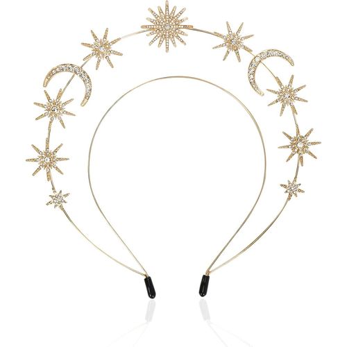 Kal-Serre-Tête Avec Étoiles, Soleil, Lune, Étoiles, Strass, Accessoire De Cheveux, Pour Femme Et Fille, Déesse, Mariage, Fête, Carnaval, Cosplay, Doré 1