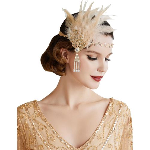 Kal-Bandeau Plume Année 20 Gatsby Couronne Plume Accessoires Gatsby Flapper Bandeau Des Serre-Tête Vintage Classique