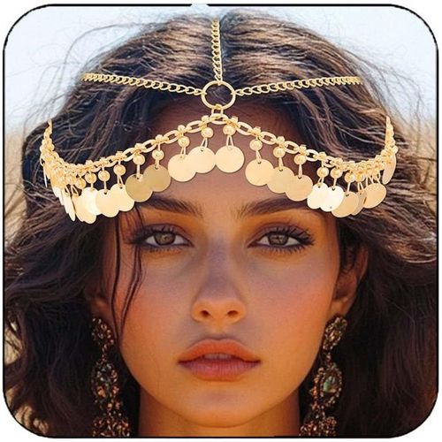 Kal-Chaîne De Tête À Paillettes, Style Boho, Glands, Serre-Tête De Mariée, Bandeau Doré, Accessoires Pour Cheveux De Festival Pour Femmes