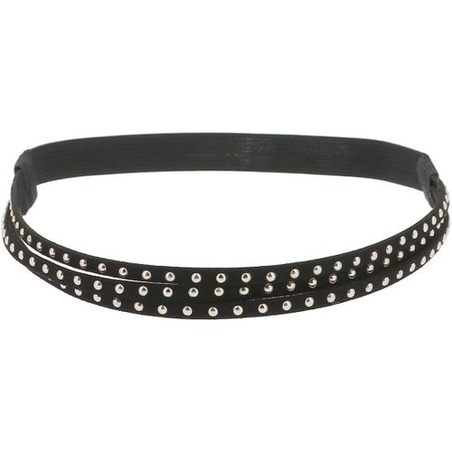 Kal-Bandeau Cheveux Femme Noir Et Argenté - Headband Suédine Uni - Bandeau Fin Élastique Taille Unique - Headband Vintage Look Original Boho, Bohème, Hippie Chic