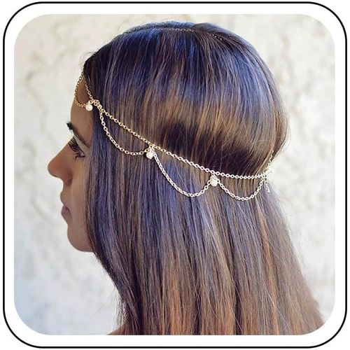Kal-Chaine De Tête Boho Perle Bijoux Perles Chaine De Cheveux De Mariage Coiffure Perle Gland Serre Tête Mariage Accessoires Bijoux Pour Femmes