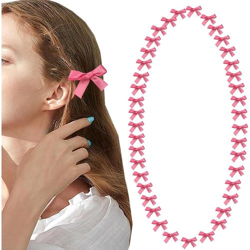 Kal-40pcs Pinces À Cheveux Crocodile Noeud Papillon Mini Barrettes Accessoire De Coiffure Pour Femmes Filles Anniversaire Fête Carmin Rouge