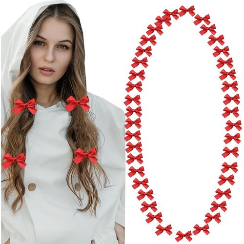 Kal-40pcs Pinces À Cheveux Crocodile Noeud Papillon Mini Barrettes Accessoire De Coiffure Pour Femmes Filles Anniversaire Fête Rouge