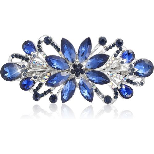 Kal-Pinces À Cheveux En Forme De Fleur Bleu Foncé Avec Strass - Accessoires De Cheveux De Luxe Pour Mariage Et Femme - Magnifique Bijou De Cheveux Floral En Cristal Pour Filles, Mamans, Mariée