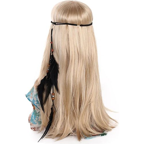 Kal-Coiffure À Plumes Boho Bandeau À Plumes Gitane Bandeau À Cheveux Bandeau À Plumes Perlées Serre-Tête À Glands Coiffure À Plumes Noire Bijoux Pour Femmes Et Filles Performance Scénique