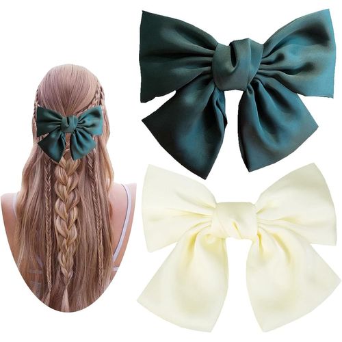 Kal-2pcs Pince À Cheveux N?ud Papillon Femme Ruban Barrette Couleur Uni Accessoires De Coiffure Noël Saint-Valentin Halloween Déguisement Beige Vert