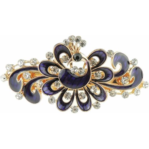 Kal-Barrette À Cheveux Pour Femme En Émail Et Strass Motif Paon Violet