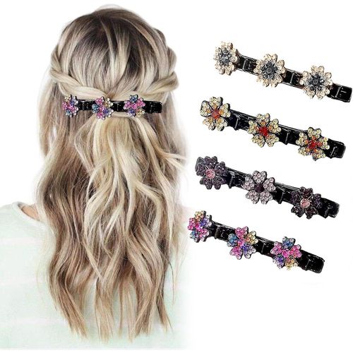 Kal-Lot De 4 Barrettes À Cheveux Avec Strass Scintillants, Double Couche, Colibri Pour Femme Avec Fleur En Cristal, Barrettes À Cheveux Élégantes, Pinces À Cheveux Pour Femmes Et Filles