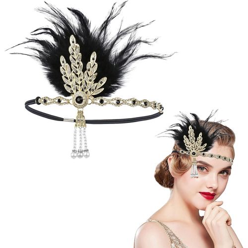 Kal-1920s Accessoires Bandeau Pour Femme 1920s Bandeau De Plumes, Headband Gatsby Plume, Gatsby Flapper Accessoires, Charleston Bandeau, Bandeau Gatsby, Année 20 Vintage Partie À Thème (1 Pcs)