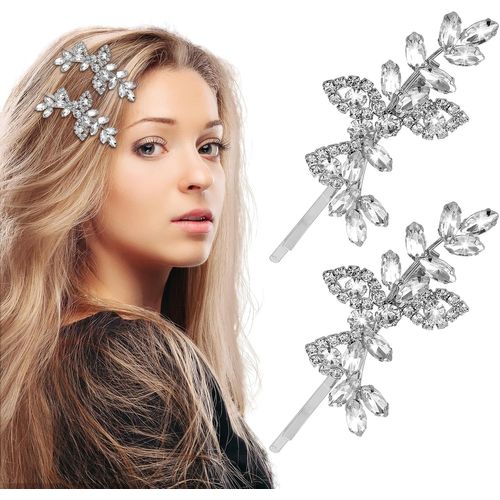 Kal-2 Pièces Peigne De Mariée Barrette, Strass Perle Épingles À Cheveux Accessoires De Mariée Avec Feuilles Et Perles En Cristal Barrette Pour Cheveux De Mariage (Argenté)