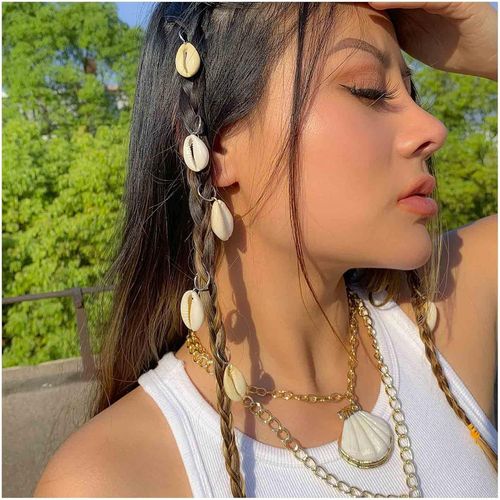 Kal-Vintage Shell Dreadlocks Anneaux De Cheveux Argent Cauri Pendentif Cheveux Tresse Anneaux Minuscule Cauri Shell Dreadlocks Anneau Tresse De Cheveux Décoratif Dreadlock Chapeaux Accessoires