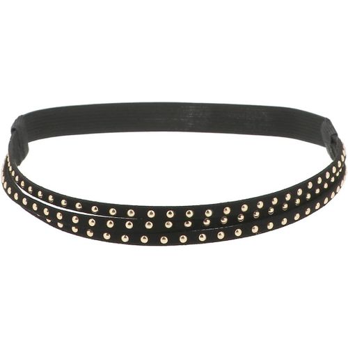Kal-Bandeau Cheveux Femme Noir Et Doré - Headband Suédine Uni - Bandeau Fin Élastique Taille Unique - Headband Vintage Look Original Boho, Bohème, Hippie Chic