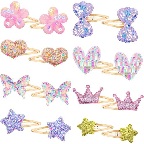 Kal-Pinces À Cheveux Scintillantes Fille-16-Pièces Set D'accessoires Pour Cheveux Avec Couronne,Étoile,Papillon,Coeur & Fleur Pour Enfants-Cadeau Parfait Pour Toute Occasion