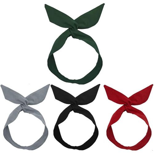 Kal-Bandeau Cheveux Femme - 4 Serre-Tête Avec N?ud Vintage - Pour Femme - Avec Fil - Couleur Unie - Rockabilly - Pour Femme-Bandeau Cheveux