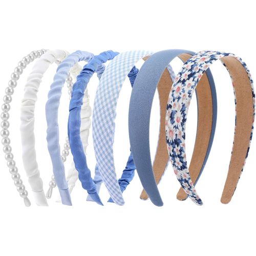 Kal-Lot De 7 Bandeaux Tendance Pour Femmes, Filles, Bandeaux Antidérapants En Tissu Mignon, Couleurs Multiples, Accessoires De Cheveux Pour Femmes, Filles Et Enfants (Bleu)