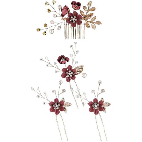Kal-Lot De 4 Peignes À Cheveux, En Forme De U, Élégants, En Forme De U, Pour Mariage, Fête, Bal, Mariage, Dîner, Bordeaux