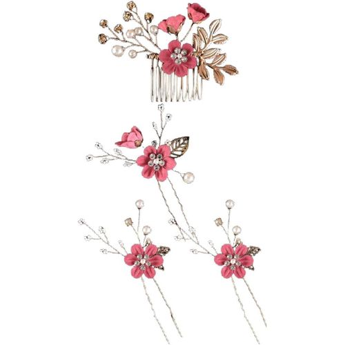 Kal-Lot De 4 Peignes À Cheveux, En Forme De U, Élégants, En Forme De U, Pour Mariage, Fête, Bal, Mariage, Dîner, Rouge Rose