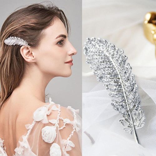 Kal-Pinces À Cheveux De Mariée En Cristal Argenté Barrette Plume Barrette À Cheveux Strass Épingles À Cheveux Accessoires De Cheveux Pour Femmes Et Filles